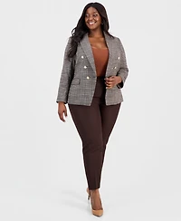 Tahari Asl Plus Plaid Peak Lapel Double-Breasted Blazer