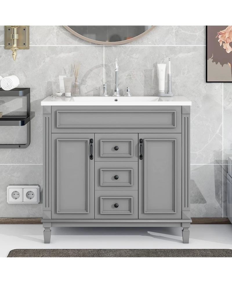 Lovmor 36inch Bathroom Vanity with Top Sink Modern Bathroom Storage Cabinet with 2 Soft Closing Doors and 2 Drawers Single Sink Bathroom Vanity