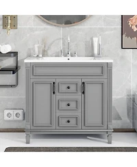 Lovmor 36inch Bathroom Vanity with Top Sink Modern Bathroom Storage Cabinet with 2 Soft Closing Doors and 2 Drawers Single Sink Bathroom Vanity
