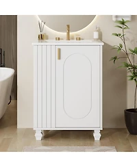 Lovmor 24inch Bathroom Vanity with Sink Bathroom Cabinet with Door Shelf Side Open Storage Solid Wood Frame Soft Closing Door White