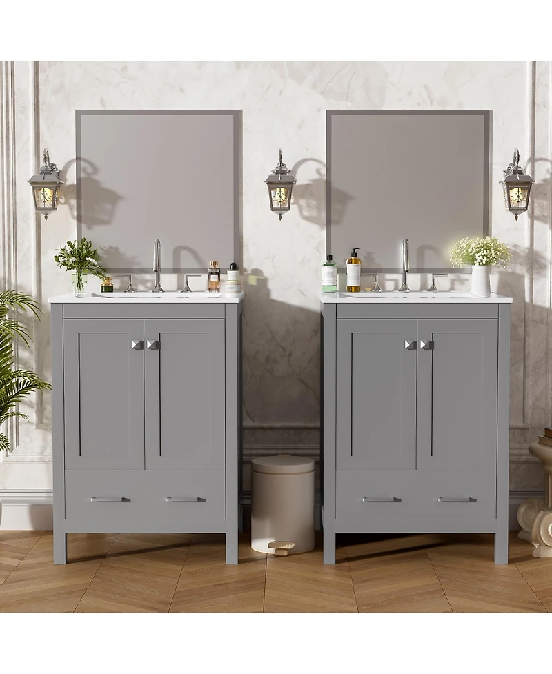 Lovmor Bathroom Vanity with Integrated Undermount Sink Divided Drawer for Versatile Storage