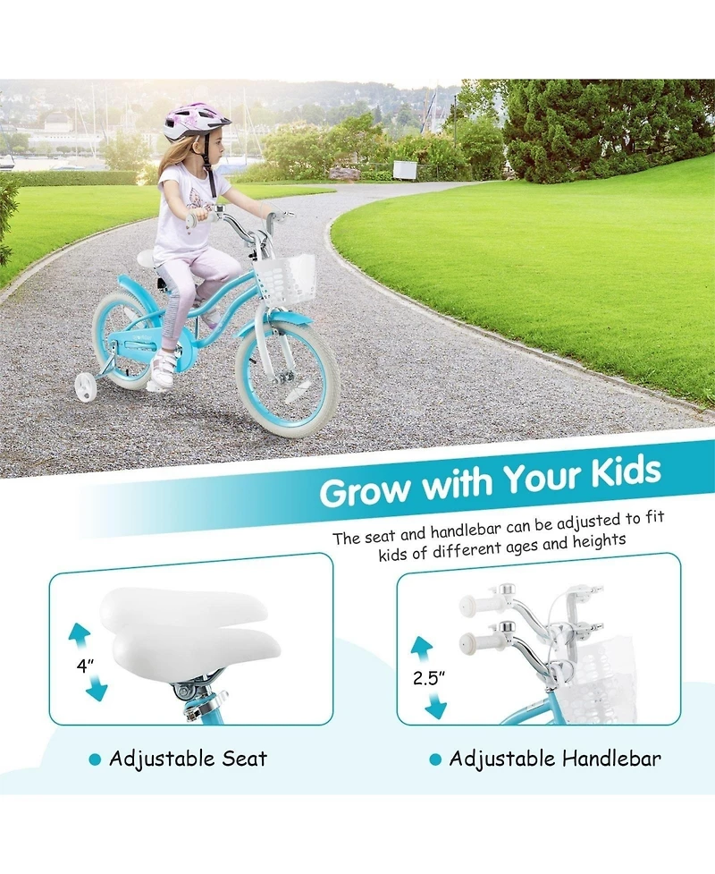 Hongge 14/16/18 Inch Kids Bike with Dual Brakes and Adjustable Seat-16 inches