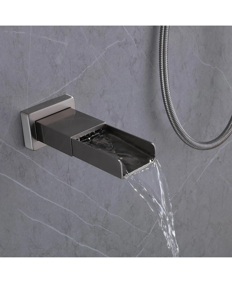 Greenspring Waterfall Spout Single Handle 3-Spray Square High Pressure Tub and Shower Faucet in Brushed Nickel (Valve Included)