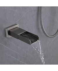 Greenspring Waterfall Spout Single Handle 3-Spray Square High Pressure Tub and Shower Faucet in Brushed Nickel (Valve Included)