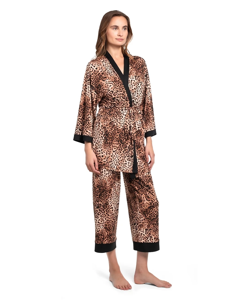 Linea Donatella Women's 3-Piece Leopard Skin Knit Pajama Set