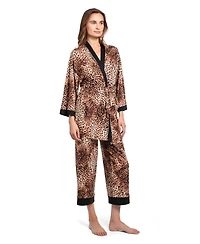 Linea Donatella Women's 3-Piece Leopard Skin Knit Pajama Set