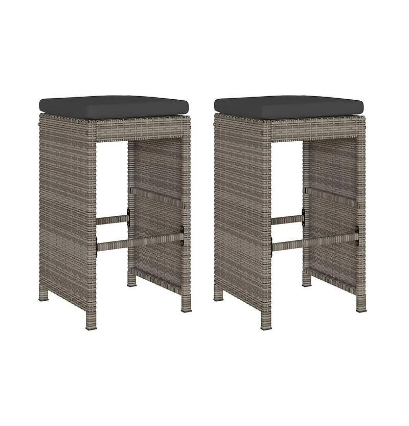 vidaXL Garden Bar Stool Set of 2 Grey Pe Rattan 15.7 x 15.7 x 29.9 in
