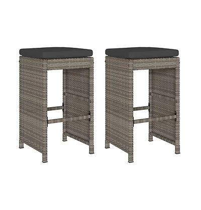 vidaXL Garden Bar Stool Set of 2 Grey Pe Rattan 15.7 x 15.7 x 29.9 in