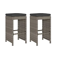 vidaXL Garden Bar Stool Set of 2 Grey Pe Rattan 15.7 x 15.7 x 29.9 in