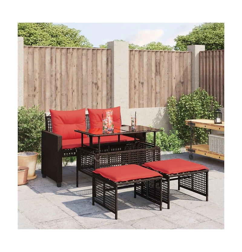 vidaXL 4 Piece Patio Sofa Set with Cushions Brown Poly Rattan Glass