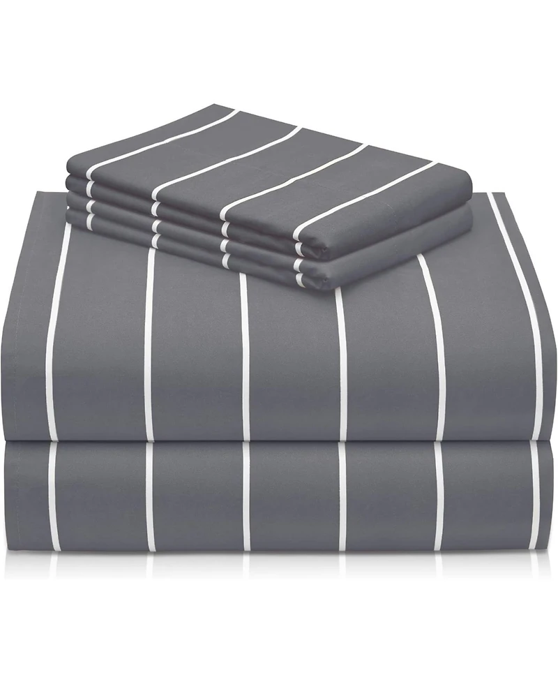 4PC Striped Silky Soft Cooling Deep Pocket Performance Sheet Set - Striped