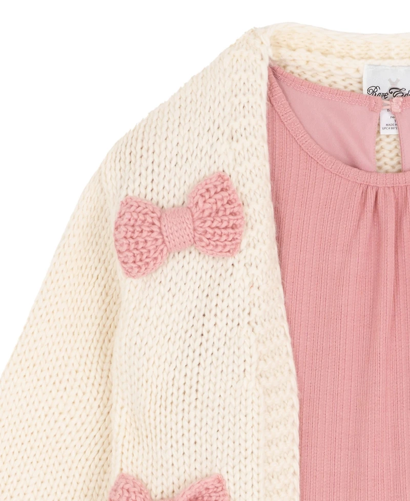 Rare Editions Big Girls 7-16 2-Piece Tiered Dress and Bow Detail Cardigan Set
