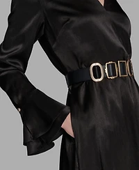 Karl Lagerfeld Paris Women's Crinkle Long Sleeves Midi Dress