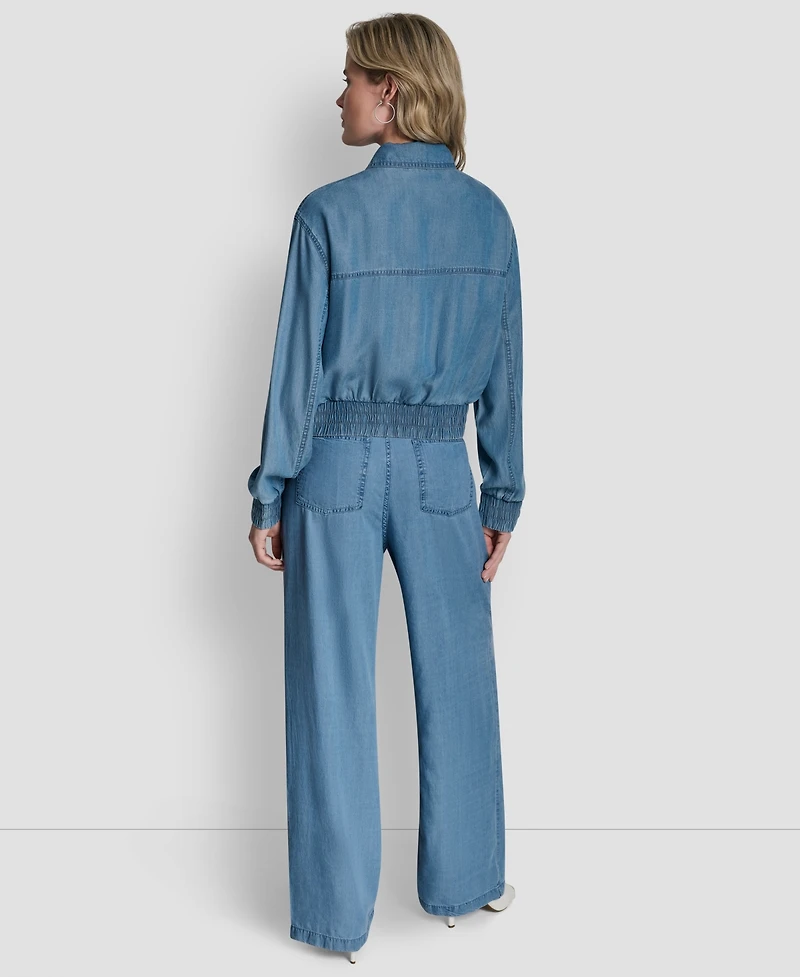 Dkny Women's Chambray Zip-Front Bomber Jacket