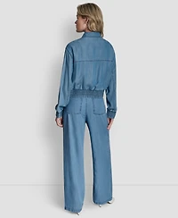 Dkny Women's Chambray Zip-Front Bomber Jacket