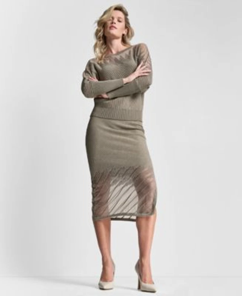 Dkny Womens Ribbed Knit Top Ribbed Midi Skirt