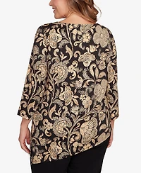 Ruby Rd. Plus Gold Foil Floral Printed Knit Top