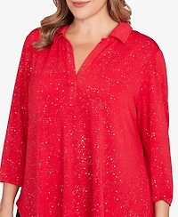 Ruby Rd. Plus Metallic Dew Drop Shirt Collar Top