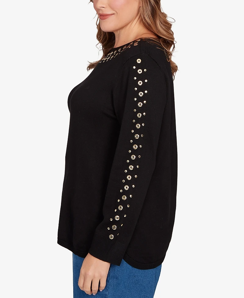 Ruby Rd. Plus Grommet Embellished Fine Gauge Sweater