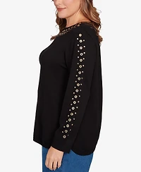 Ruby Rd. Plus Grommet Embellished Fine Gauge Sweater