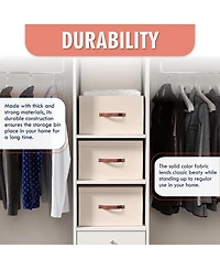 Ornavo Home 6 Pack Foldable Linen Storage Bin with Faux Leather Handles and Lid
