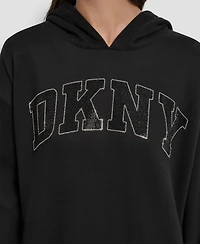 Dkny Women's Exploded Rhinestone Varsity Logo Hoodie Sneaker Dress