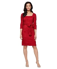 Sl Fashions Women's Square Neck Crinkle Sheath Dress