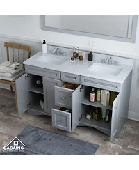 Casainc 60-Inch Solid Wood Bathroom Vanity with Marble Top and Ceramic Basin