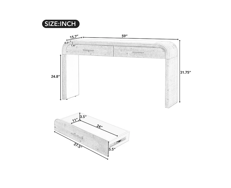 Casainc Retro Cabinet Silhouette Console Table with Open Style, Two Top Drawers