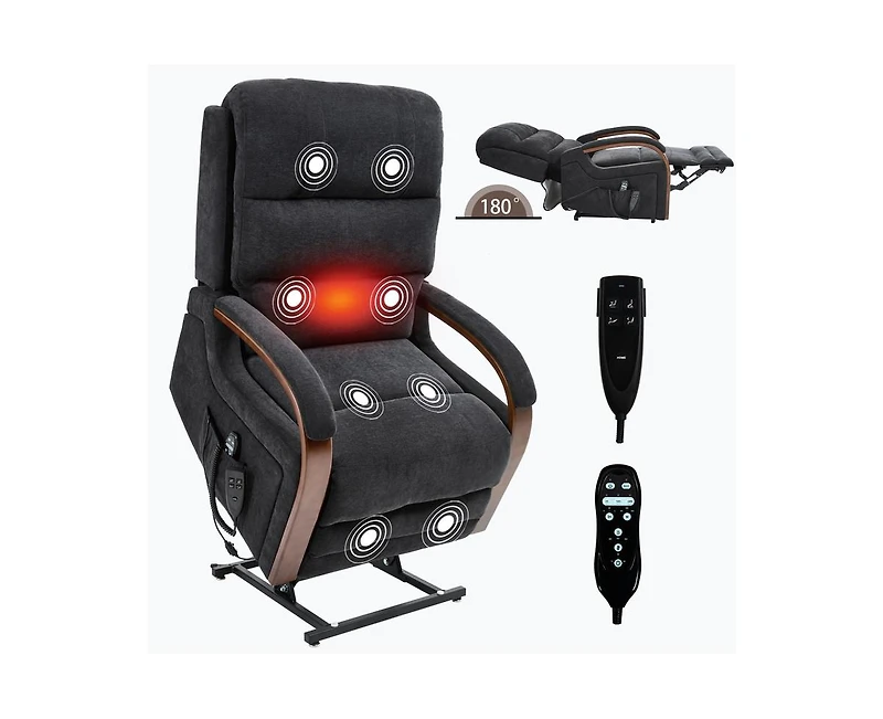 Power Chenille Lift Recliner Chair Dual Motor Infinite Position Up to 350 Lbs with Solid Wood Armrests, Heat Massage and Heavy Duty Motion Mechanism