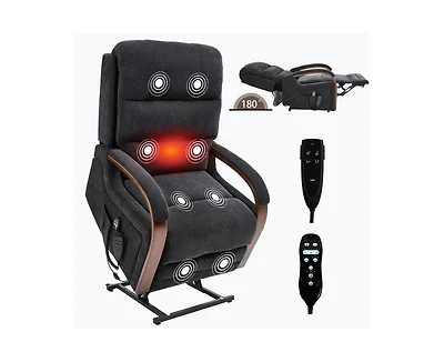 Power Chenille Lift Recliner Chair Dual Motor Infinite Position Up to 350 Lbs with Solid Wood Armrests, Heat Massage and Heavy Duty Motion Mechanism
