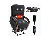 Power Chenille Lift Recliner Chair Dual Motor Infinite Position Up to 350 Lbs with Solid Wood Armrests, Heat Massage and Heavy Duty Motion Mechanism