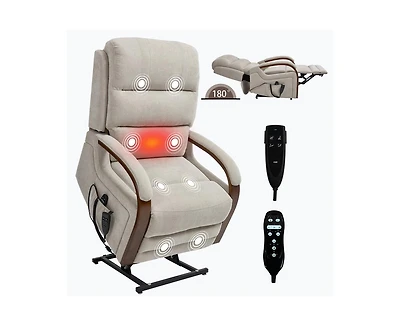Power Chenille Lift Recliner Chair Dual Motor Infinite Position Up to 350 Lbs with Solid Wood Armrests, Heat Massage and Heavy Duty Motion Mechanism