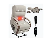 Power Chenille Lift Recliner Chair Dual Motor Infinite Position Up to 350 Lbs with Solid Wood Armrests, Heat Massage and Heavy Duty Motion Mechanism