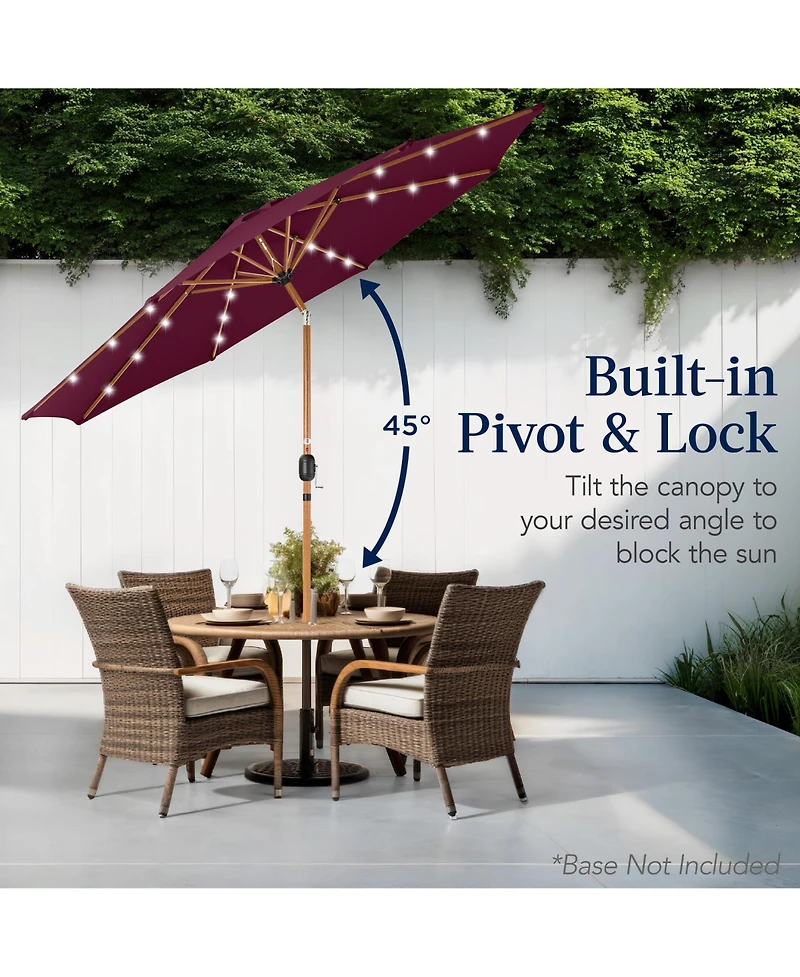 Best Choice Products 10ft Solar Led Lighted Outdoor Woodgrain Pattern Steel Market Patio Umbrella