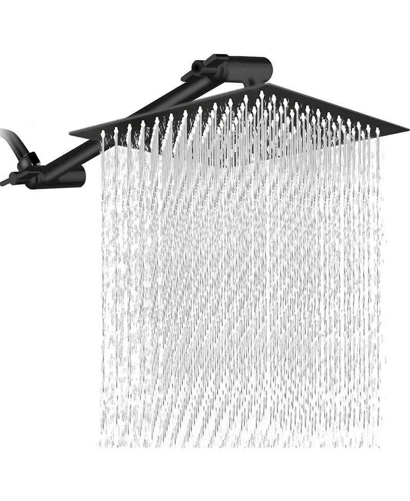 Rainsken 10" Square Rainfall & High Pressure Stainless Steel Bath Shower Head Matte Black