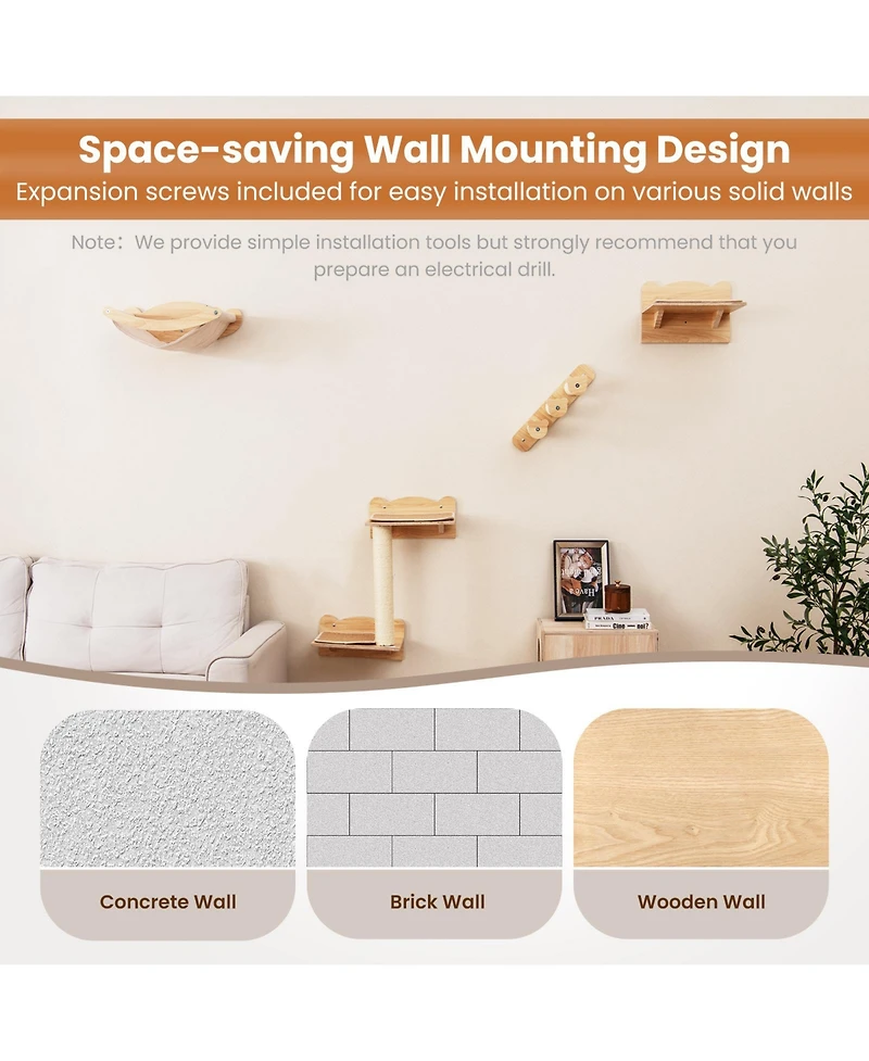 Gymax Cat Wall Shelves w/ Hammock 2-step Cat Tree Perch Non-slip Carpet Mat for Indoor