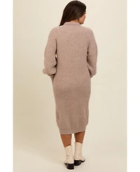 Pinkblush Maternity Beige Mock Neck Bubble Sleeve Midi Sweater Dress