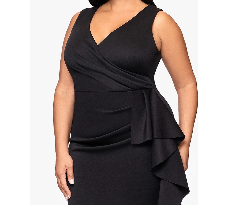 Betsy & Adam Plus Sleeveless Ruffled Ballgown Dress
