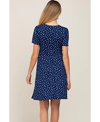 Pinkblush Maternity Navy Floral Smocked Short Sleeve Dress