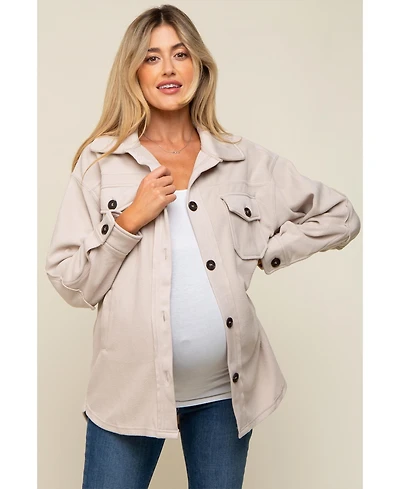 Pinkblush Maternity Beige Fleece Double Front Pocket Jacket