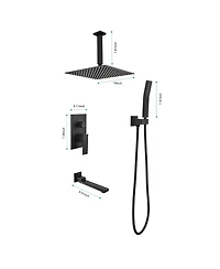 Rainsken 16" Shower Head System Ceiling Mounted Shower with Rain Shower Head, Hand Shower Head, Matte Black