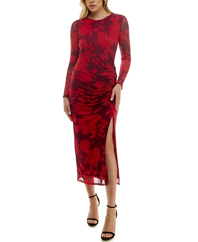 Taylor Women's Side Ruched Mesh Bodycon Dress
