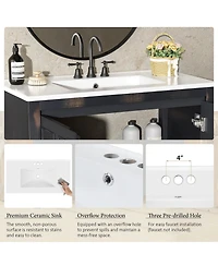 Casainc 36" Bathroom Vanity Organizer with Ceramic Sink and Storage Cabinet Set