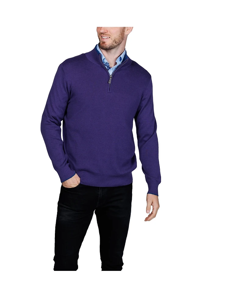 Tailorbyrd Men's Fine Knit Quarter Zip Sweater