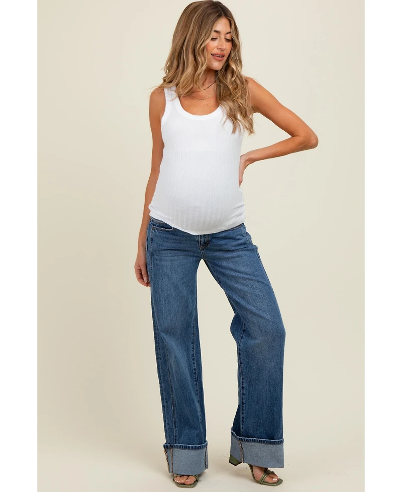 Pinkblush Maternity Navy Blue Cuffed Hem Baggy Wide Leg Jeans