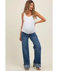 Pinkblush Maternity Navy Blue Cuffed Hem Baggy Wide Leg Jeans