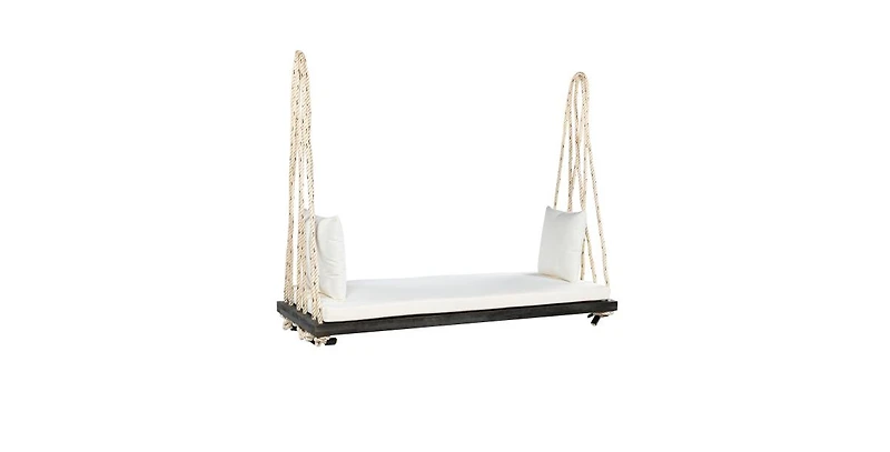 63 Inch Acacia Wood Porch Swing Chair with Cushion and Pillows