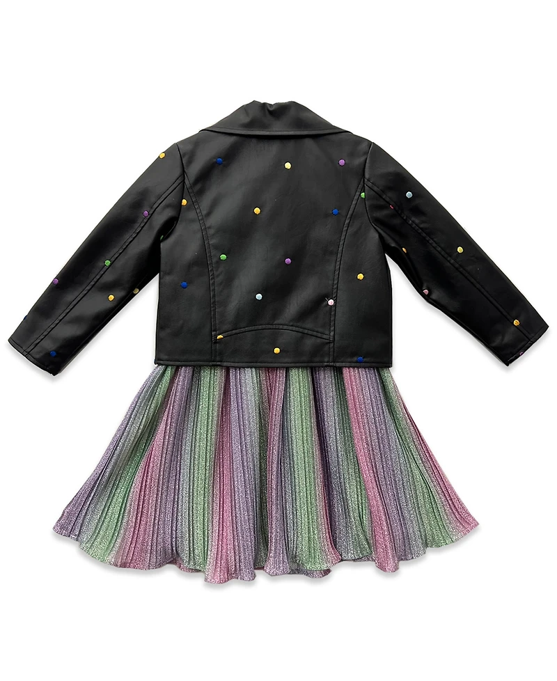 Blueberi Boulevard Girls 2T-6X Pleated Moto Jacket Dress