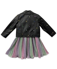 Blueberi Boulevard Girls 2T-6X Pleated Moto Jacket Dress